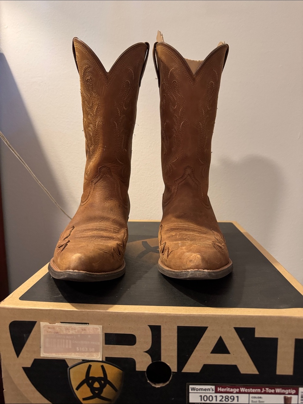 Ariat Woman’s Tan Leather Western Boots with Embroidered Shaft